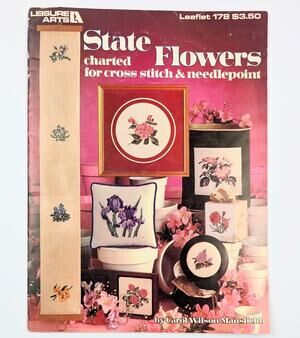 Vintage 1980 Leisure Arts - 'State Flowers' - Counted Cross Stitch Booklet